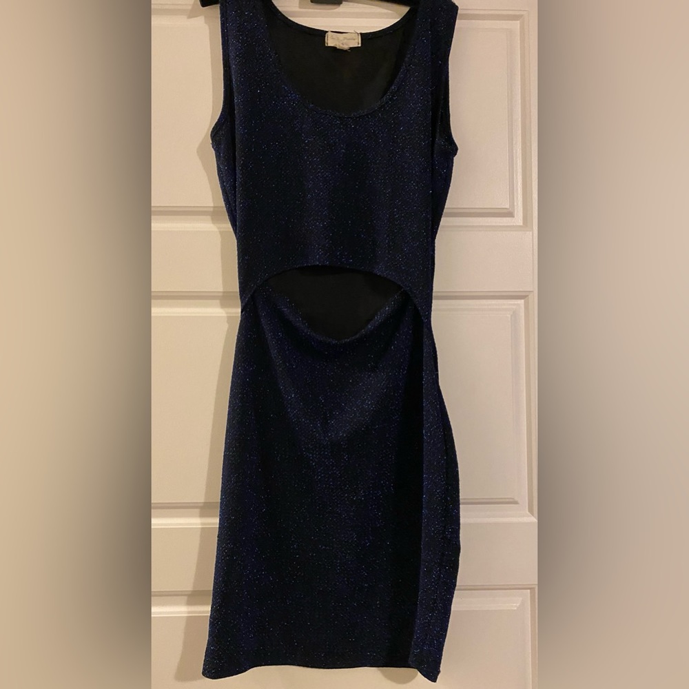 See you Monday navy blue glitter mini dress medium